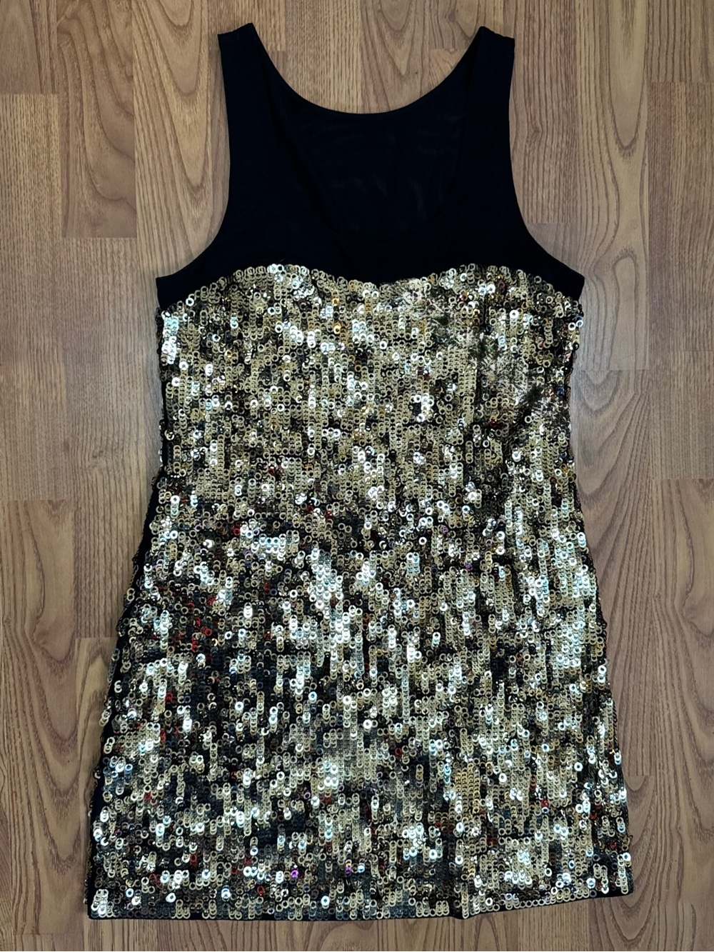 ❤️ Express Size Small Black Bodice Gold Sequin Mini Dress Prom Homecoming (B19)